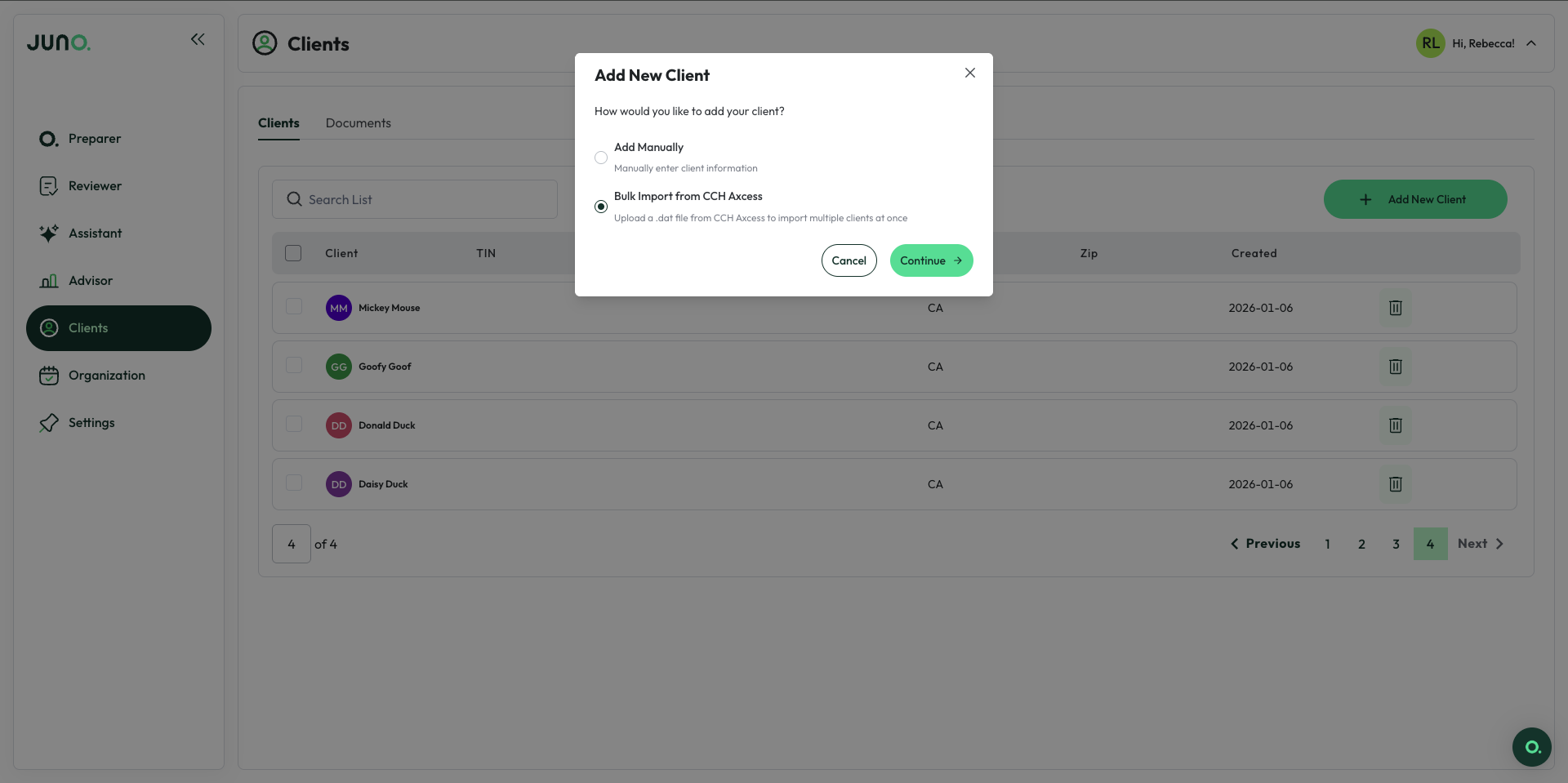 CCH Axcess - Bulk Client Import option